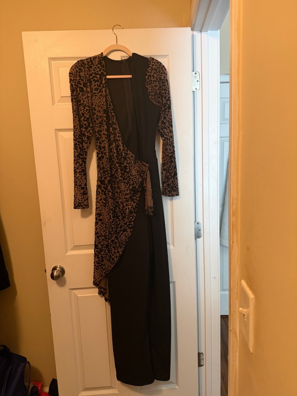 Fashion Nova Brown Leopard Wrap Long Sleeve Maxi Dress